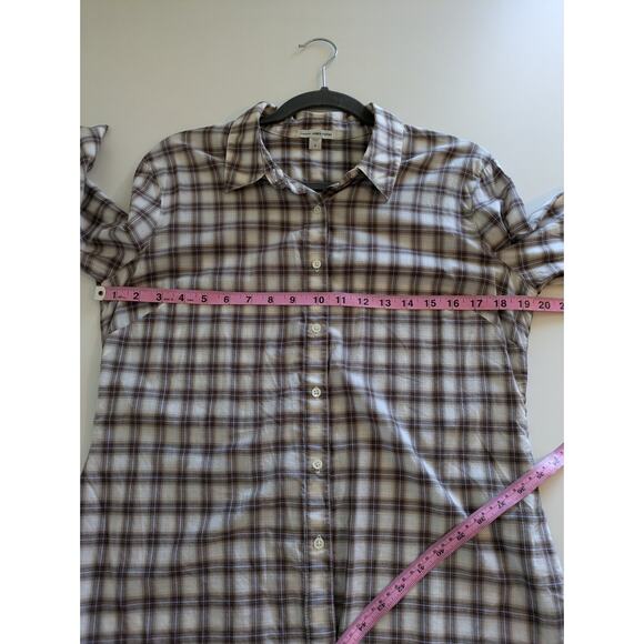 James Perse Top Plaid Western Classic Neutral Spring Fall Tan Cream Size XL - Picture 11 of 12